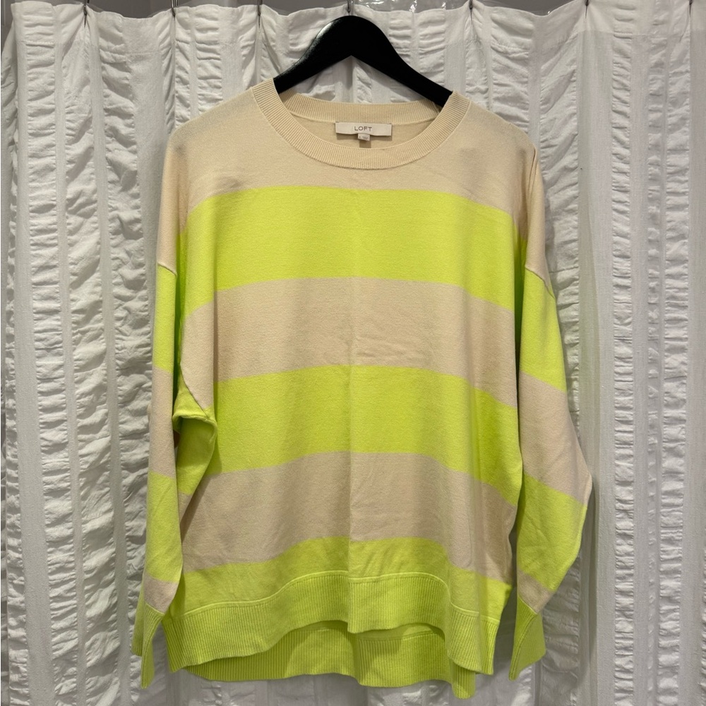 LOFT Women's Striped Sweater - Cream and Yellow